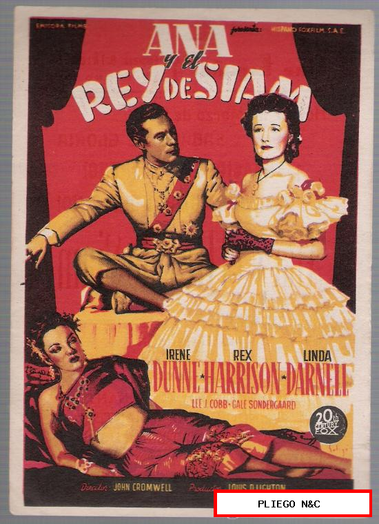 Ana y el Rey de Siam. Soligó. Sencillo de 20Th Century fox. Cine Español-Andújar 1948