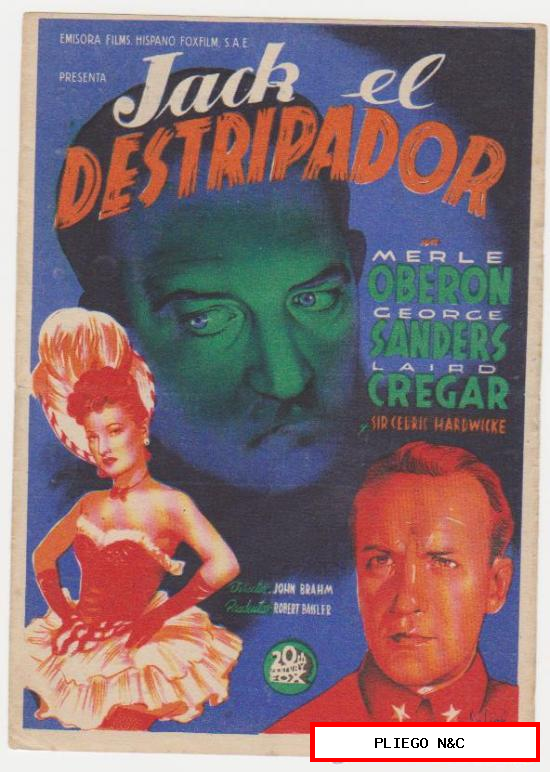 Jack el Destripador. Soligó. Sencillo de 20Th Century Fox. Teatro Villamarta 1945