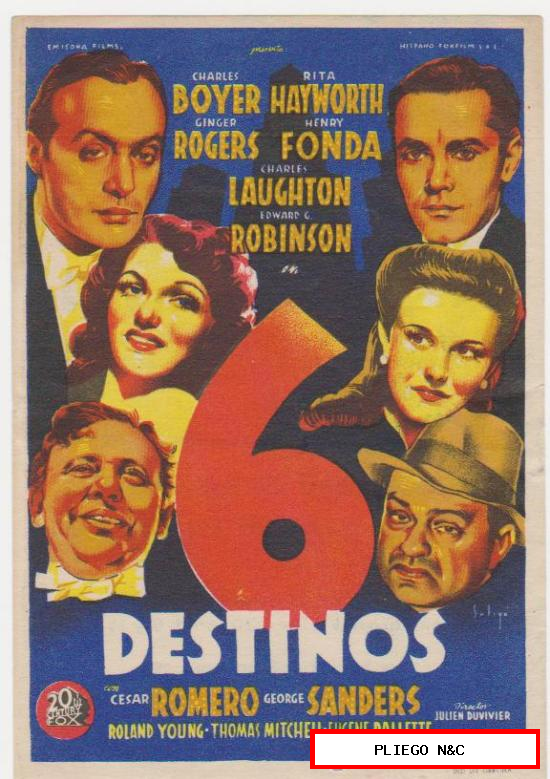 6 Destinos. Soligó. Sencillo de 20Th Century Fox. Aliatar Cinema 1946