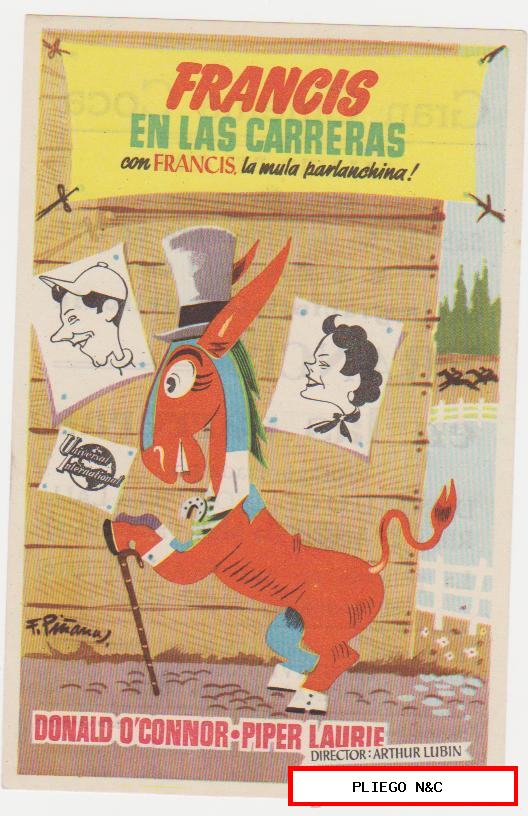 Francis en las Carreras. Sencillo de Universal International. Gran Cinema Coca 1953. ¡IMPECABLE!