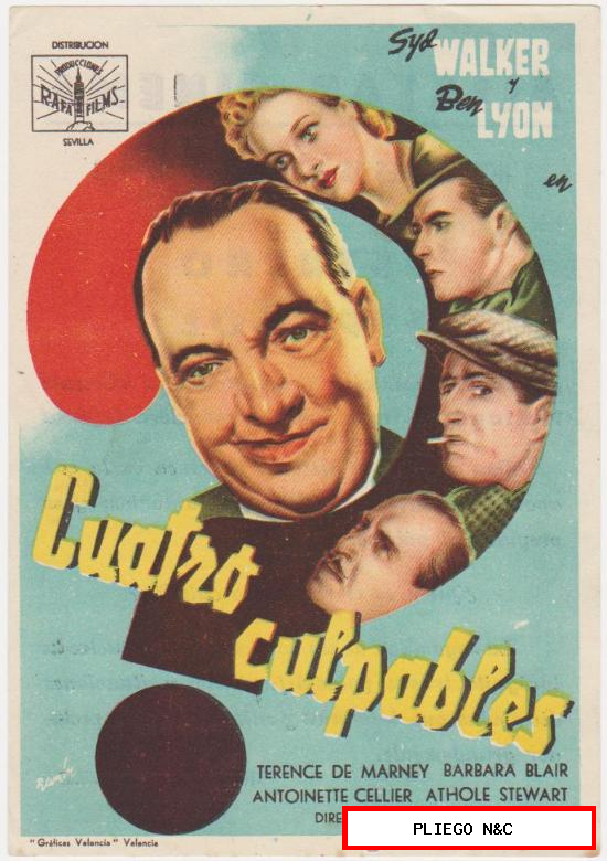 Cuatro culpables. Sencillo de Rafa Films. Sevilla. Aliatar Cinema 1943