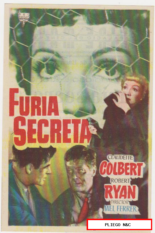 Furia Secreta. Sencillo de RKO Radio. Cine Mari-León 1951. ¡IMPECABLE!