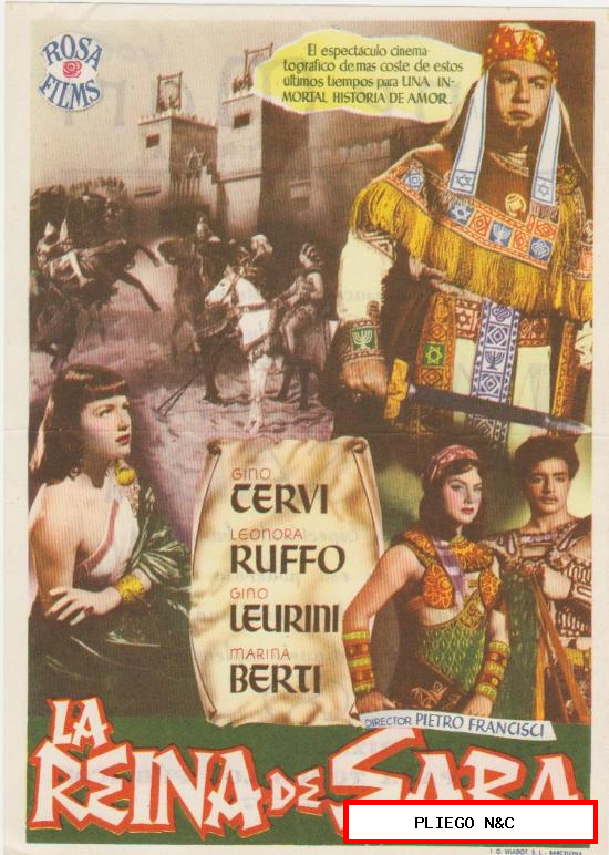 La Reina de Saba. Sencillo de Rosa Films. Cine Mari-León 1953