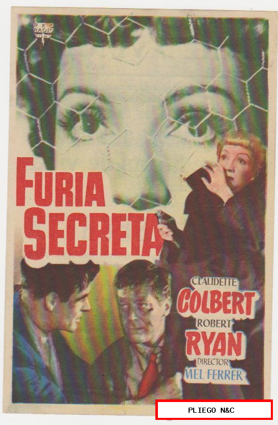 Furia Secreta. Sencillo de RKO Radio. Cine Avenida-Seo de Urgell 1951