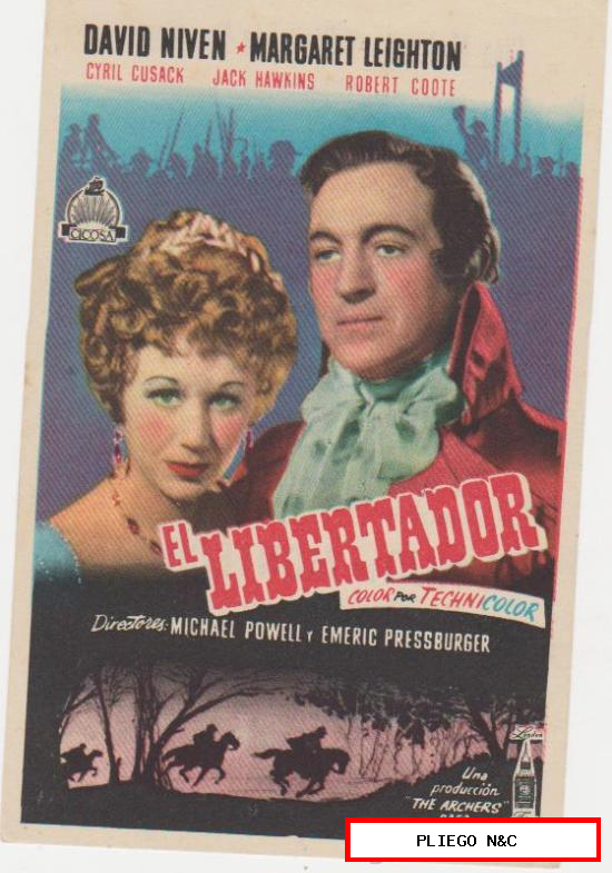 El Libertador. Sencillo de Cicosa. Cine Moderno-Pósito de Pescadores-Cambrils 1953