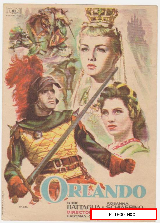Orlando. Sencillo de Mundial Films. Cine Mari-León 1958