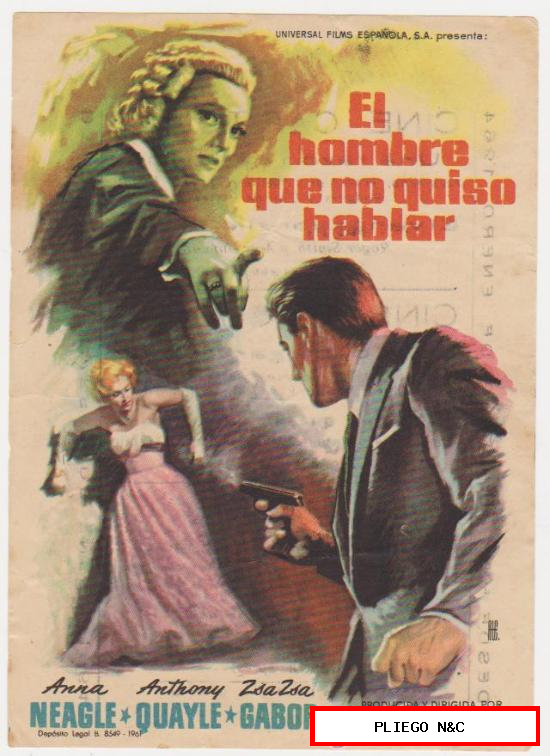 El Hombre que no quiso hablar. Sencillo de Universal. Cine Capitol-Málaga 1964
