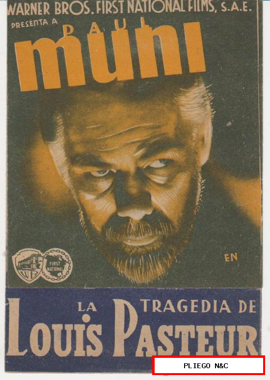 La Tragedia de Luis Pasteur. Doble de WB. Cine Catalán-Castellfullit 1940. 00016960