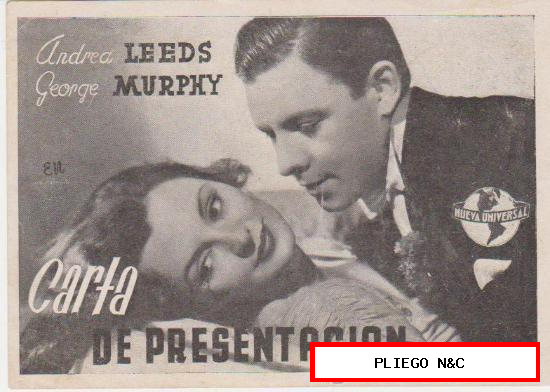 Carta de Presentación. Programa tarjeta de Nueva Universal. Cinema Olot 1940
