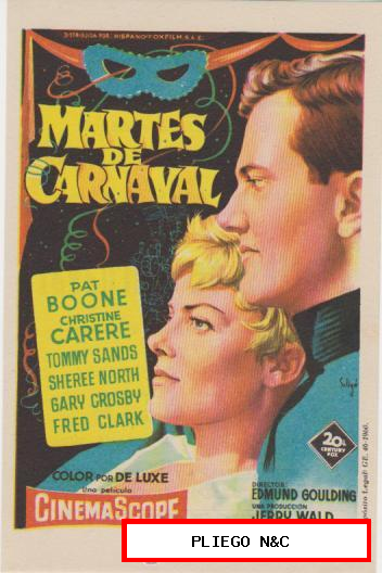 Martes de Carnaval. Sencillo de 20Th Century Fox. Cine Avenida-Valencia 1961. ¡IMPECABLE!