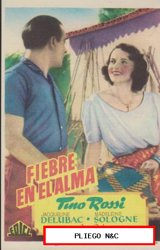 Fiebre en el alma. Sencillo de Edici. Cine Mari-León 1949. ¡IMPECABLE!