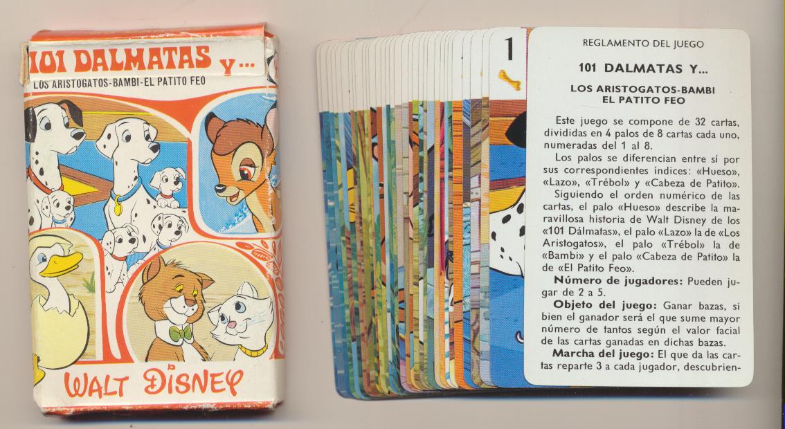 Baraja Juego Infantil 101 Dálmatas y Los Aristogatos, Bambi El patito Feo. 33 cartas. Heraclio Fournier 1983