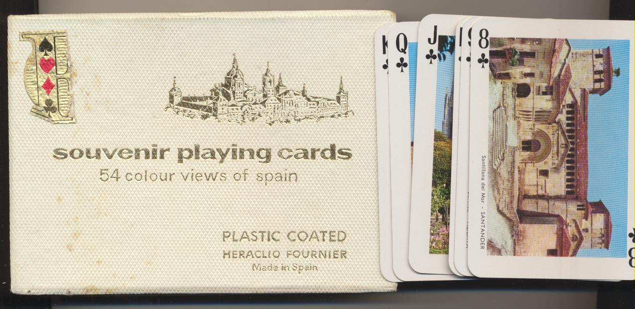 Souvenir Playing Cards. Baraja de 54 cartas con vistas de España. Heraclio Fournier 1966