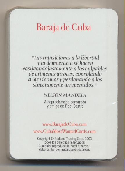 Baraja de Cuba. Nelson Mandela. Cuba 2003. PRECINTADA