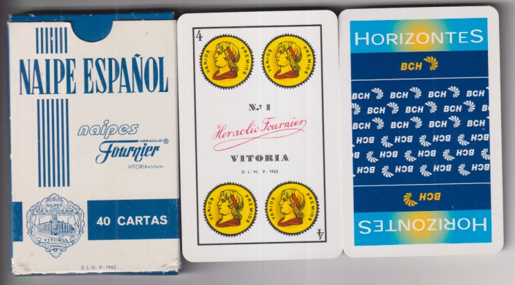 Naipe Español fournier nº 1. de 1962. 4o cartas publicidad Horizontes. Sin usar