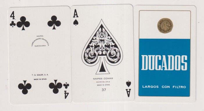 Baraja de Poker . naipes Comas. T.G. Soler. 55 cartas. Publicidad de Ducados. Sin usar.