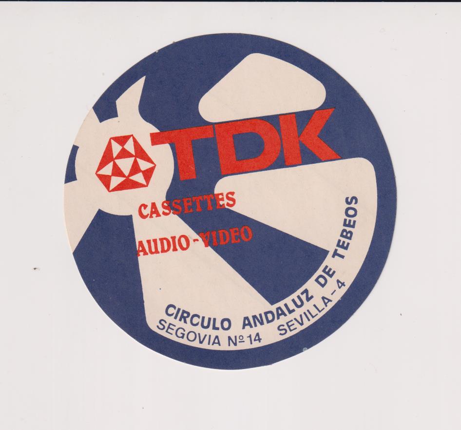 Pegatina (11, 5 cms) TDK.Cassettes, Audio-Video.Círculo Andaluz de Tebeos, Sevilla