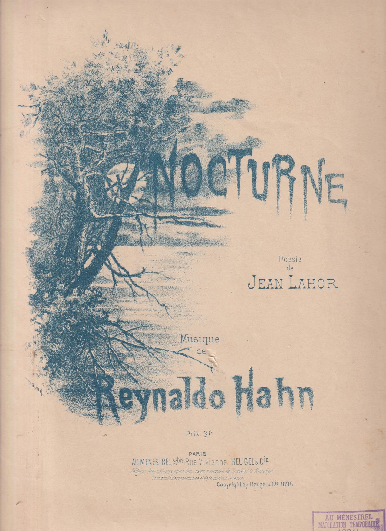 Nocturne. Poesie de Jean Lahor, Musique de Reynaldo Hahn (35x27) 3 hojas de partituras