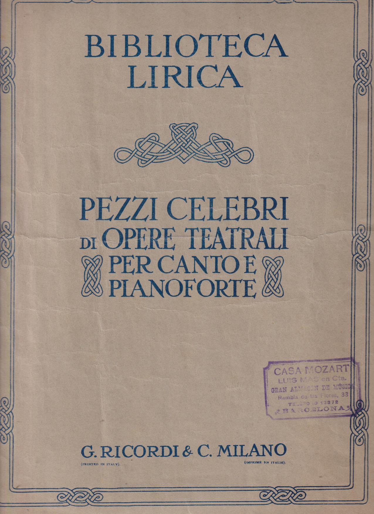 Biblioteca Lírica. Pezzi Celegri di Opere Teatrali Don Giovanni di Mozart (31x24) 5 páginas