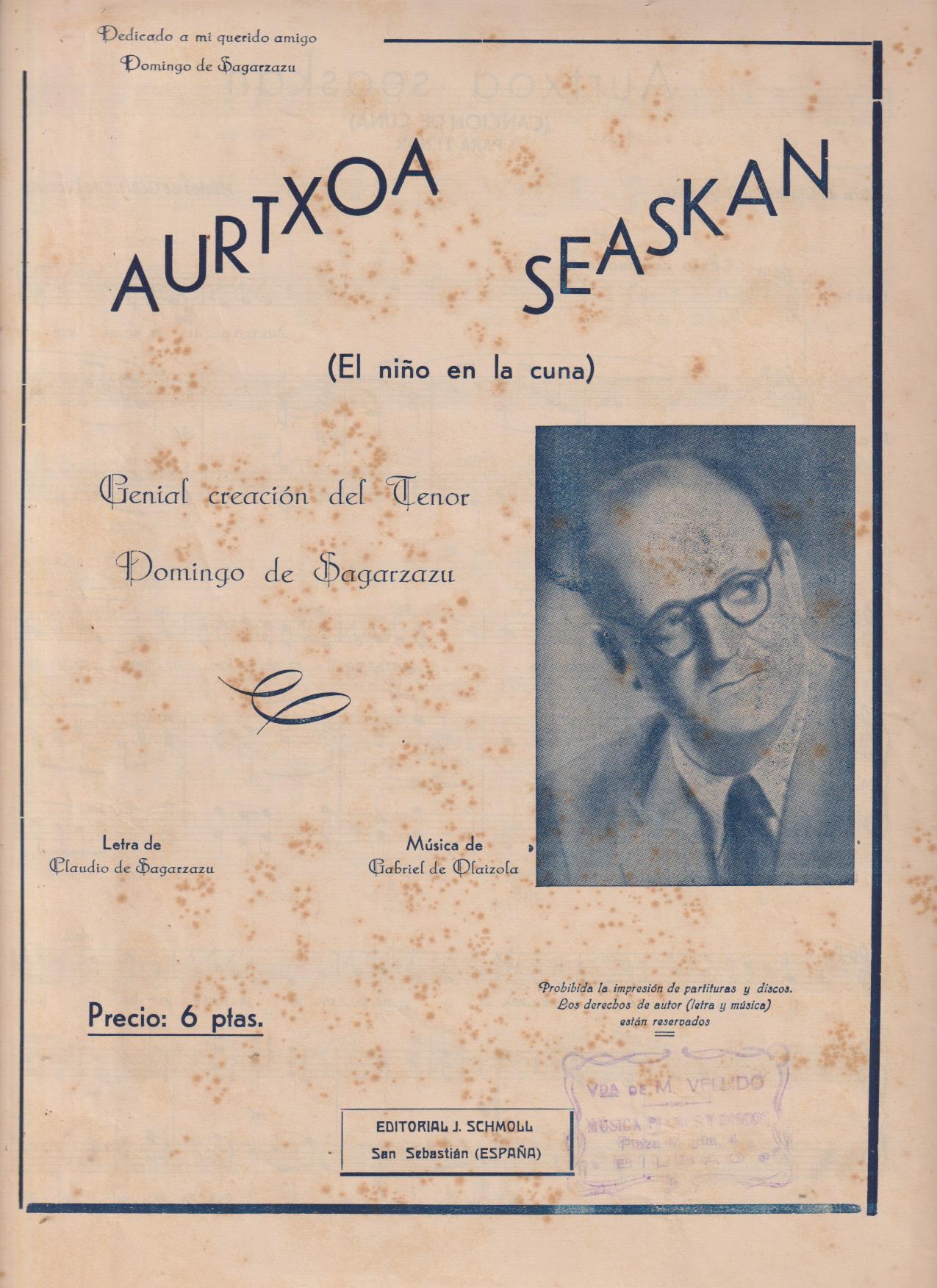 Aurtxoa Seaskan (El niño de la cuna) Edit. Schmoll (34x24) 3 páginas