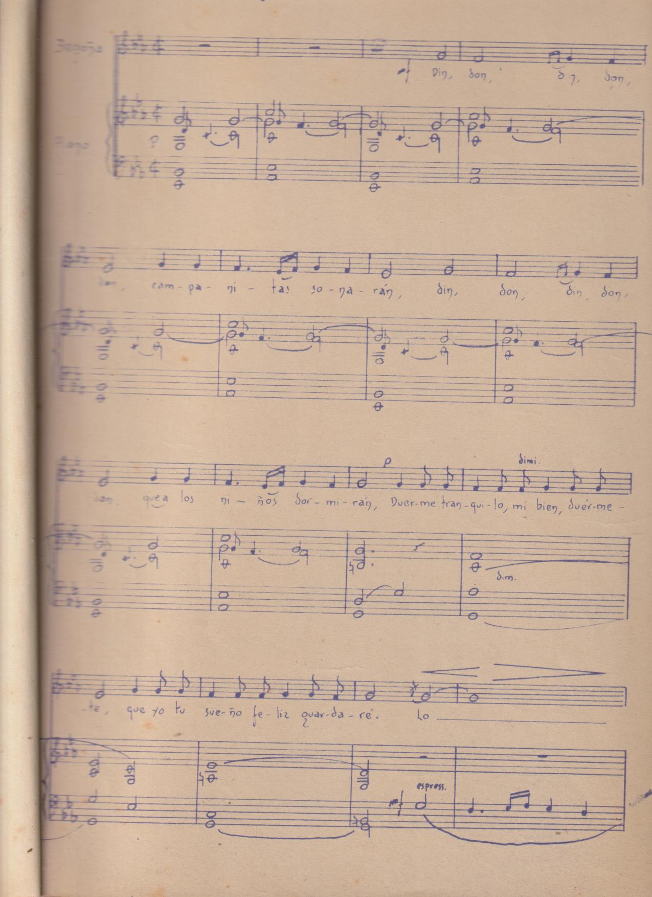 J. Guridi. Acuarelas Vascas. Gabón. Canción de Cuna. Partitura manuscrita (31x22) 4 páginas