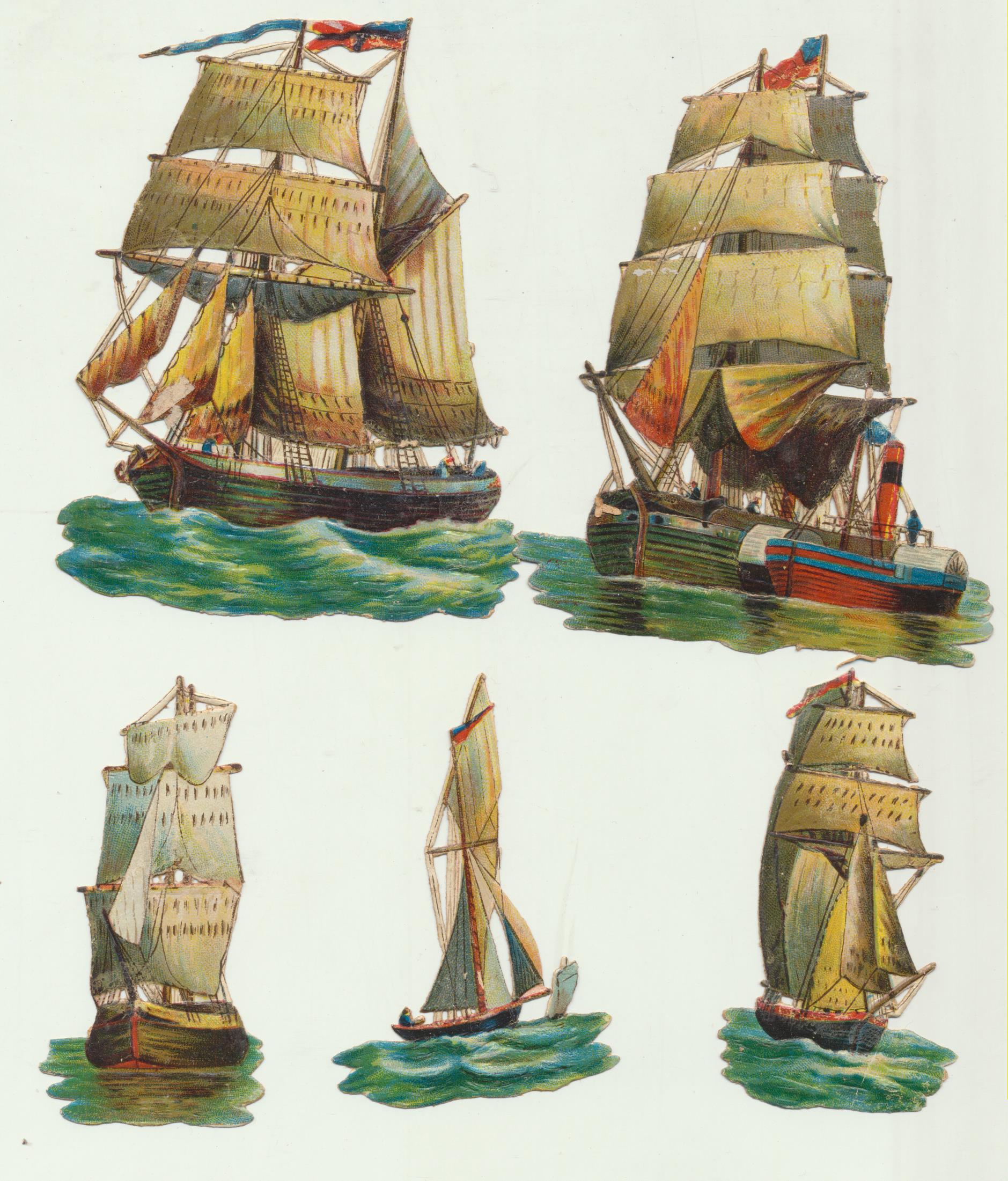 5 Cromos Troquelado (10x8 y 7.5x4) Barcos. Siglo XIX-XX