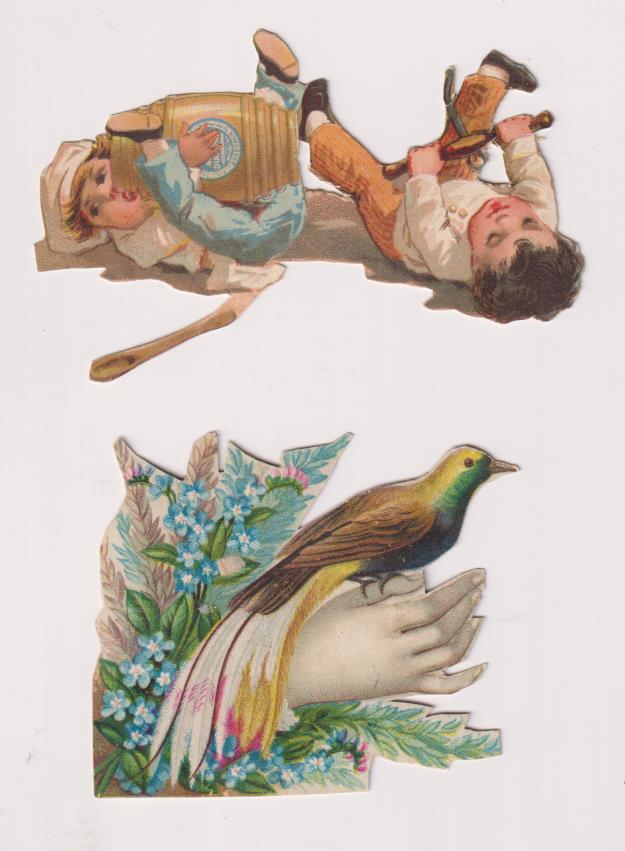 Lote de 2 Cromos Recortados (9,5x5 y 8x6 cms) Publicidad de MOutarde Diaphane. Francia Siglo XIX