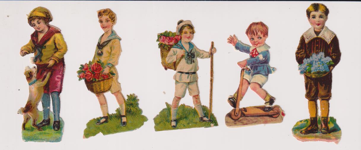 Lote 5 Cromos Troquelados (8 a 6 cms.) Niños. Siglo XIX-XX