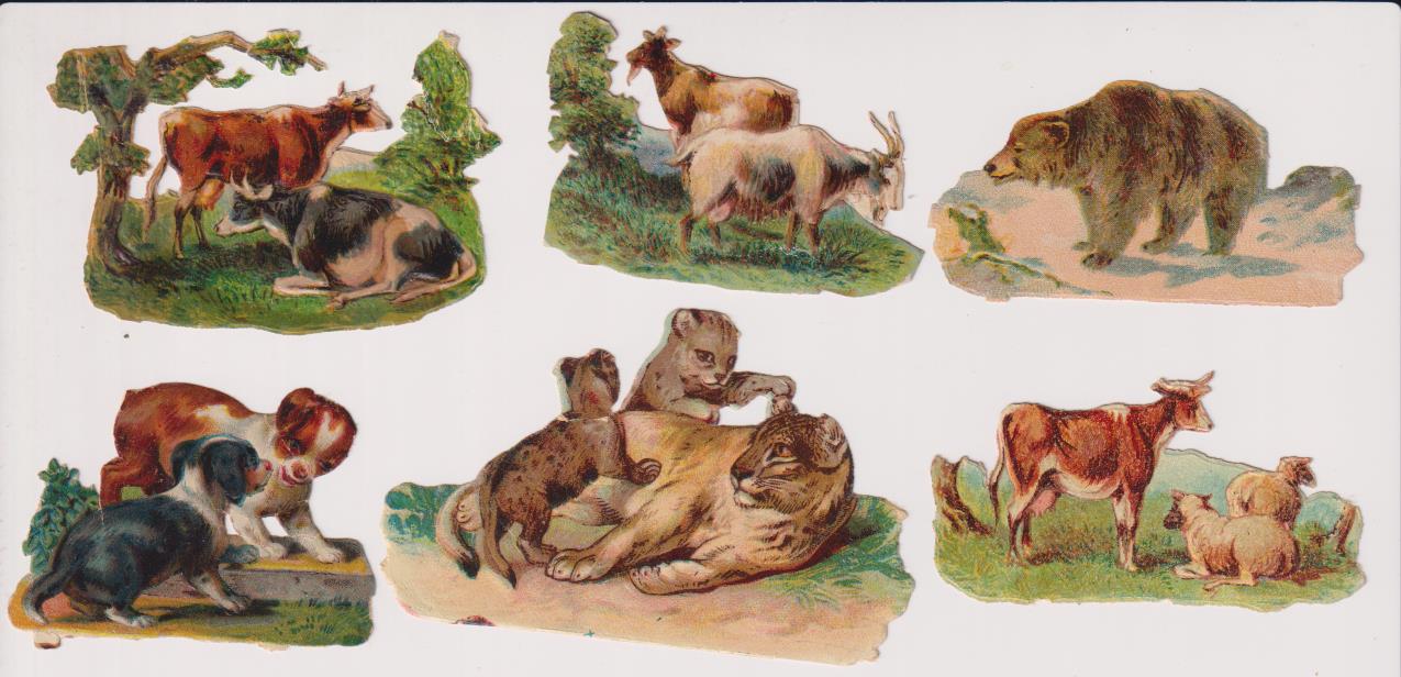 Lote de 6 Cromos Troquelados (8 a 6 cms.) Animales. Siglo XIX-XX