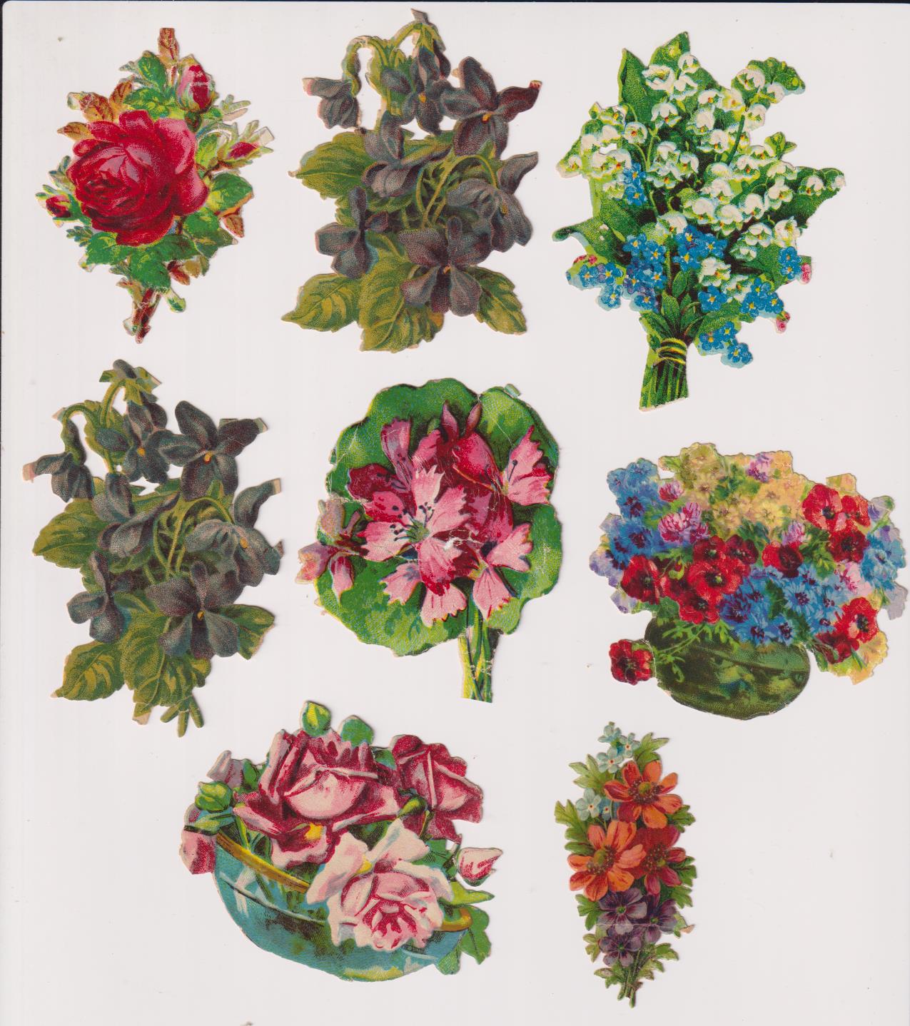 Lote de 8 Cromos Troquelados ( 9 a 7 cms.) Flores. Siglo XX