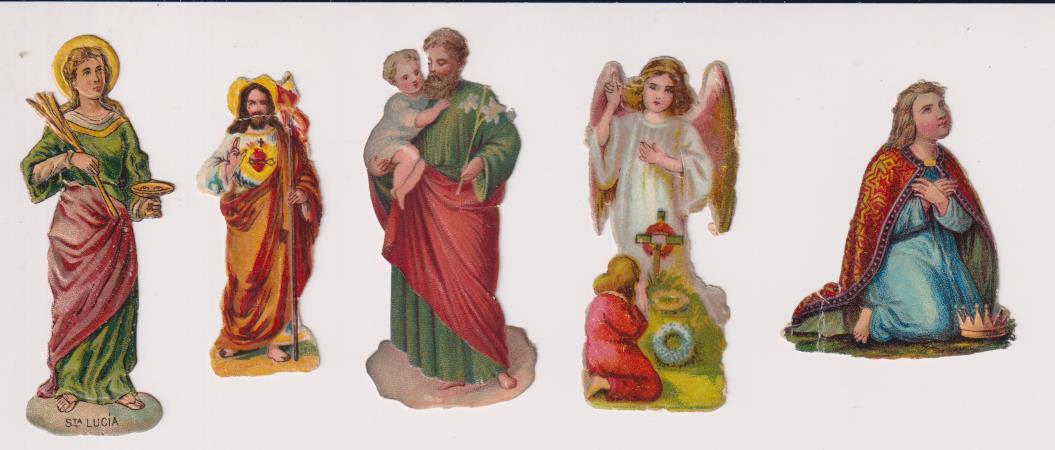 Lote de 5 Cromos Troquelados (7 a 5 cms.) Corazón de Jesús, S. José... Siglo XIX-XX