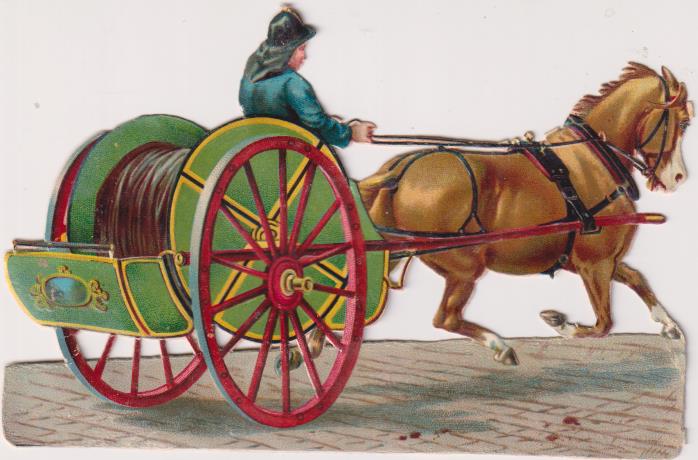 Cromo troquelado (11,5 cms.) Carro de Bomberos. Siglo XIX-XX